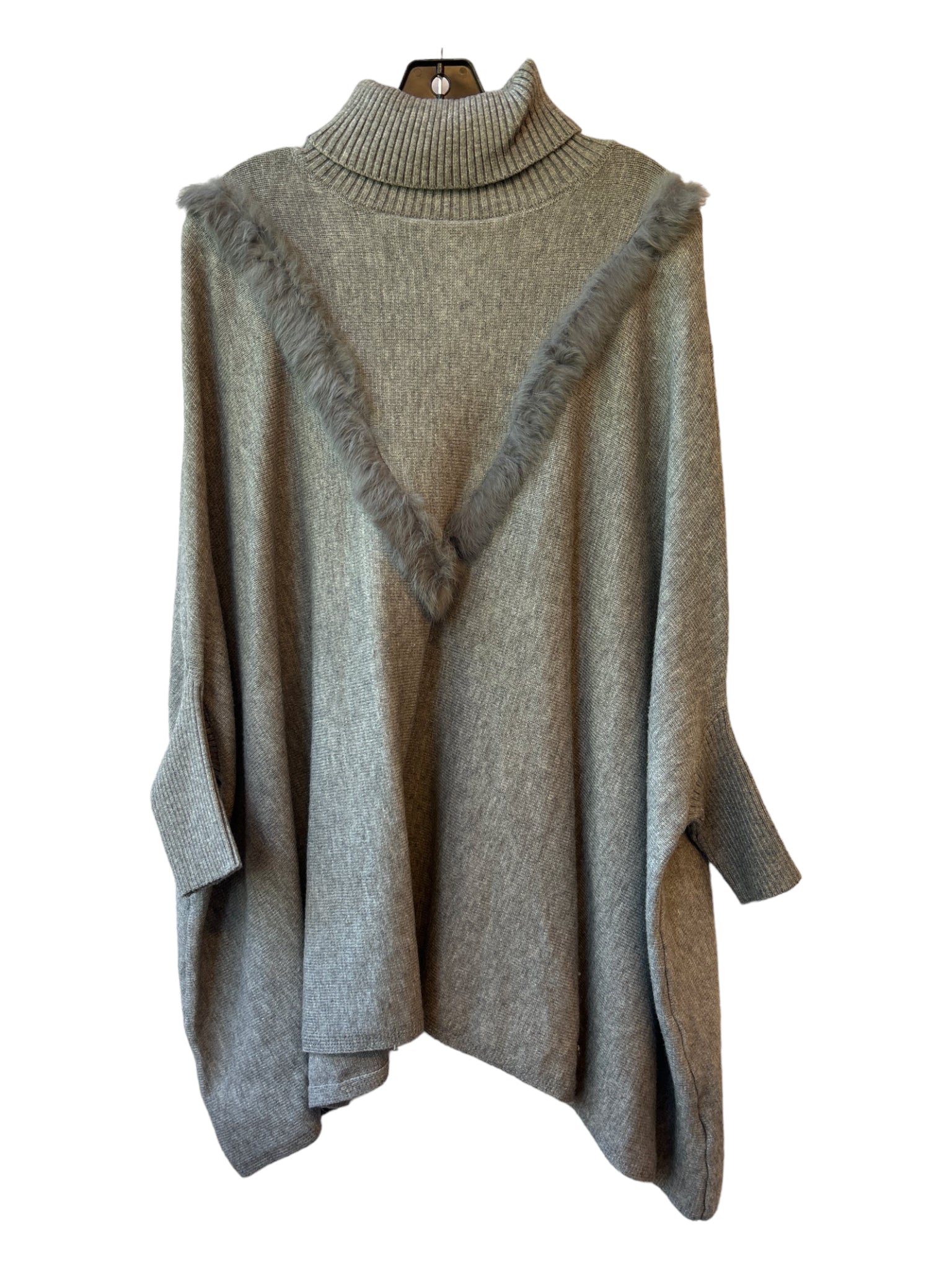 Leo & Ugo, Leo & Ugo Size 4 Gray Viscose Blend Turtleneck Long Sleeve Fur Detail Sweater