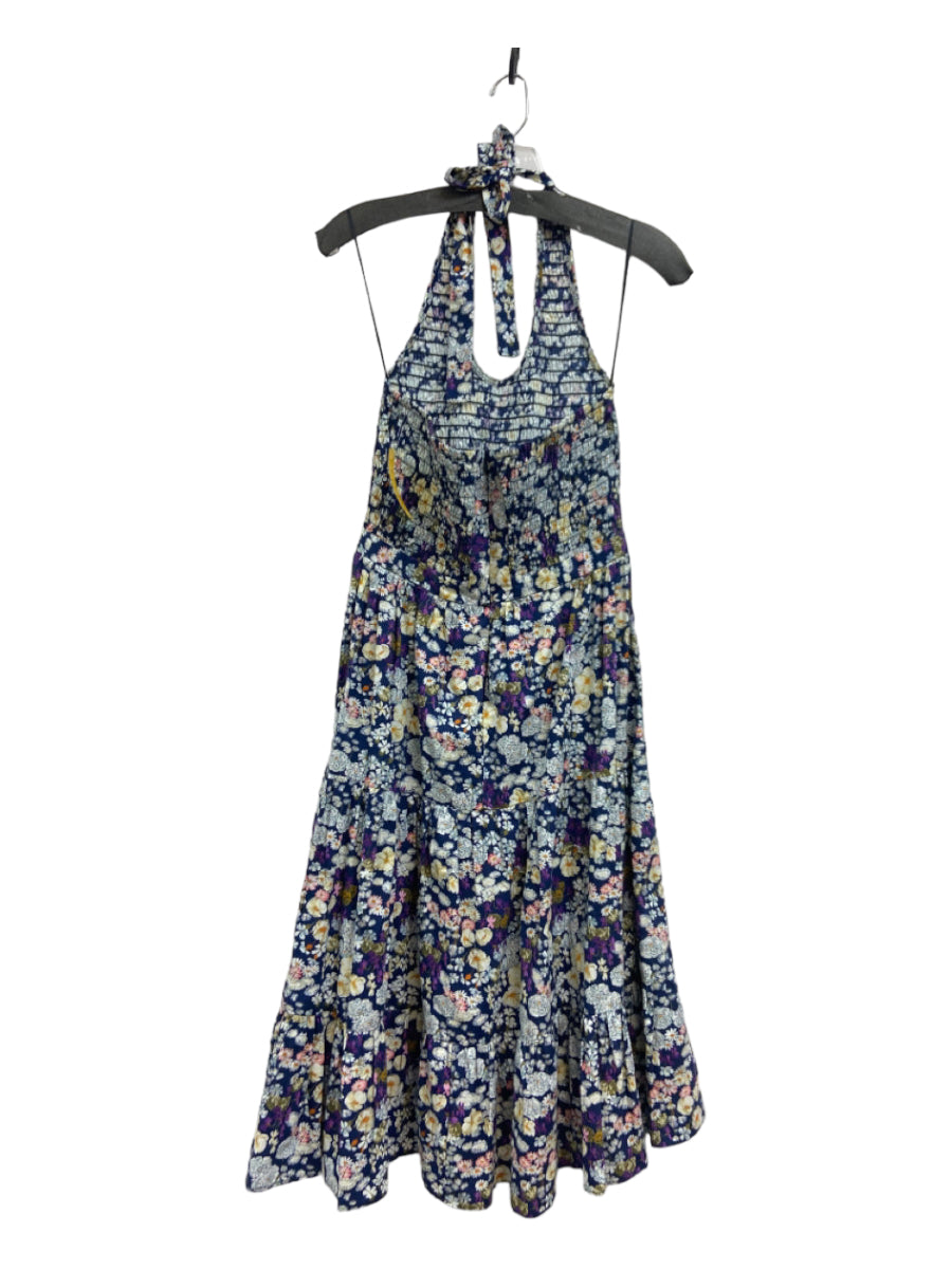 Les Reveries, Les Reveries Size 0 Purple Print Cotton Elastic Floral Halter Dress