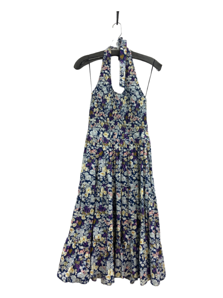 Les Reveries, Les Reveries Size 0 Purple Print Cotton Elastic Floral Halter Dress