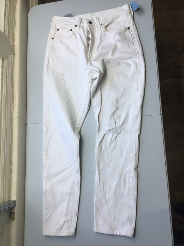 Levis, Levi's Size 27 White Cotton Distressed Button Fly Jeans