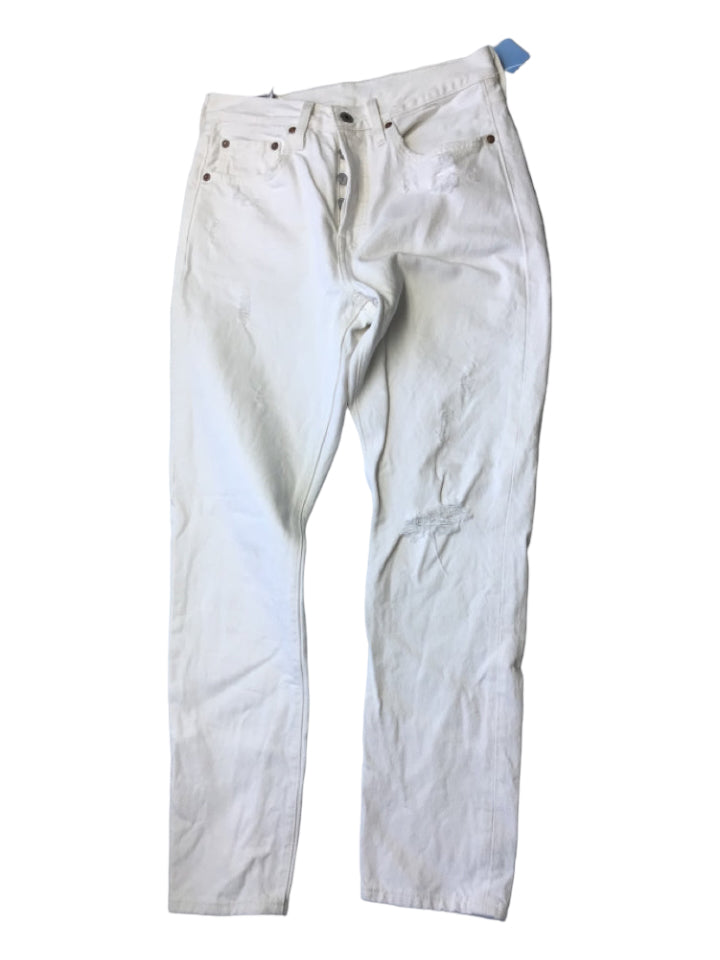 Levis, Levi's Size 27 White Cotton Distressed Button Fly Jeans