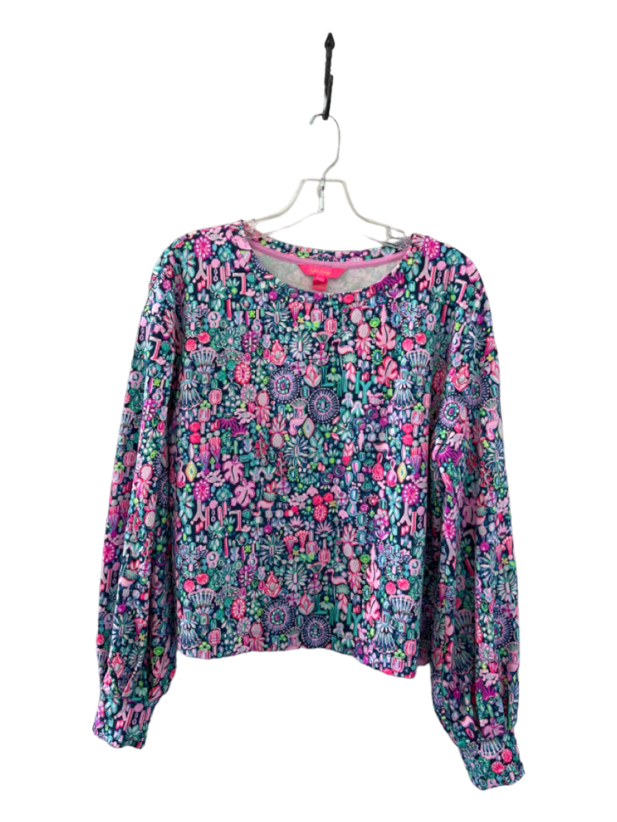 Lilly Pulitzer, Lilly Pulitzer Size M Blue & Pink Cotton Long Sleeve flamingos Top