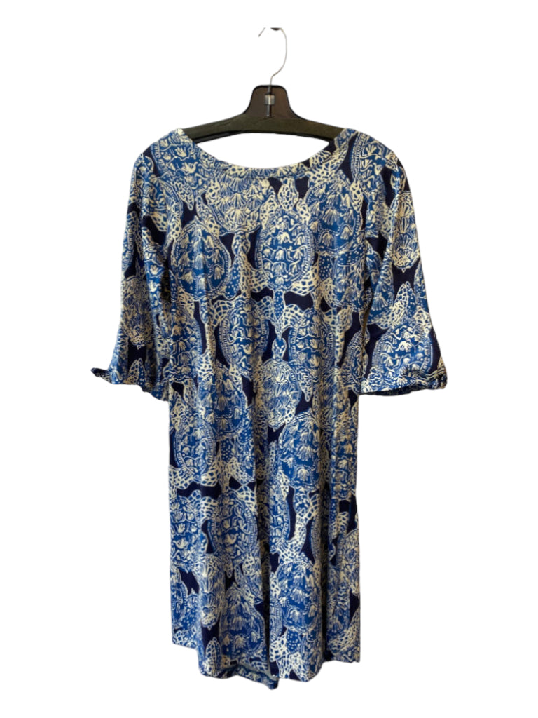 Lilly Pulitzer, Lilly Pulitzer Size Medium Blue & White Pima Cotton Abstract 3/4 Sleeve Dress