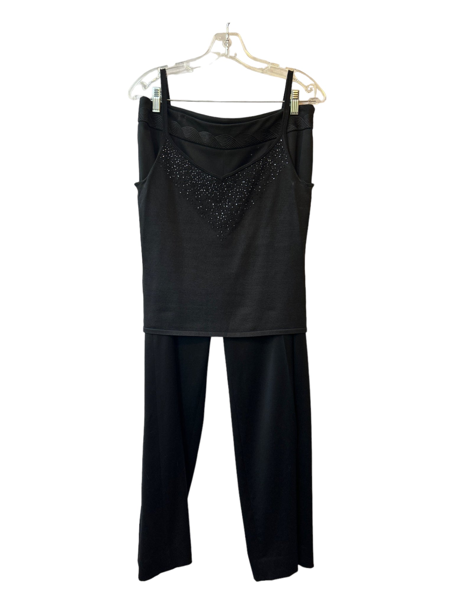 Linda Allard Ellen Tracy, Linda Allard Ellen Tracy Size M Black Wool Blend 3 Piece Beaded Detail Pant Set