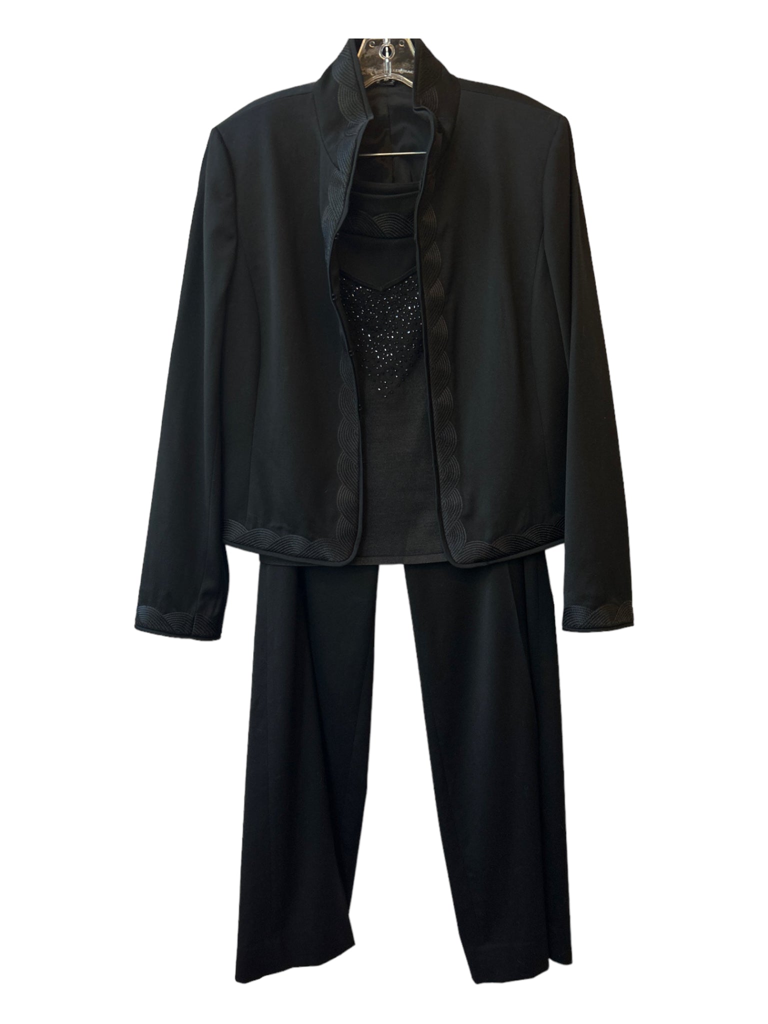 Linda Allard Ellen Tracy, Linda Allard Ellen Tracy Size M Black Wool Blend 3 Piece Beaded Detail Pant Set