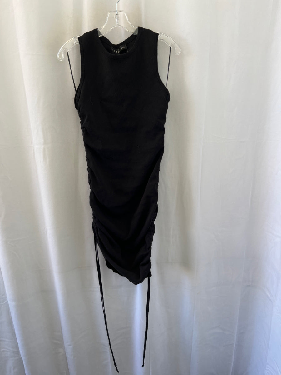 Lioness, Lioness Size L Black Viscose Blend Ribbed Drawstring Side Sleeveless Dress