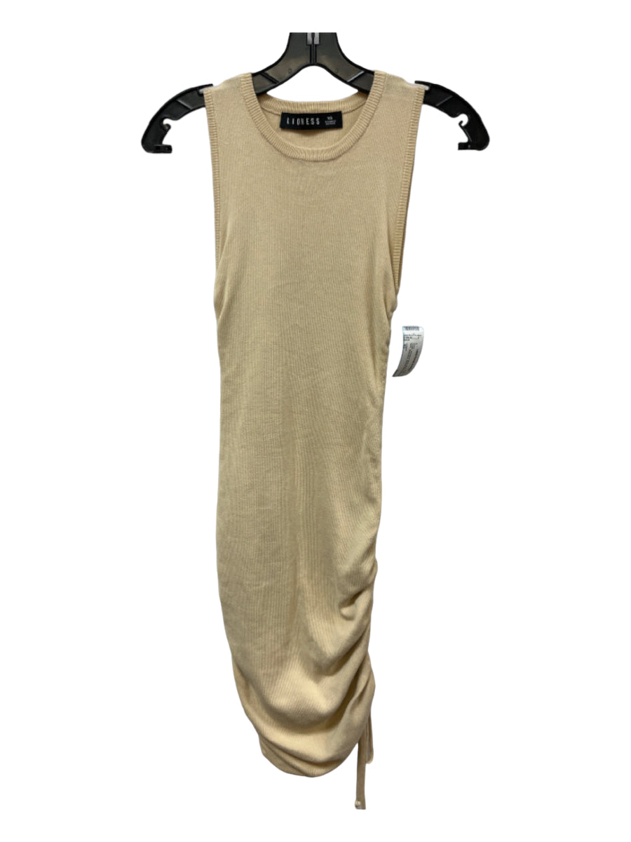 Lioness, Lioness Size XS Cream Viscose & Nylon Blend Crew Neck Sleeveless Ruched Dress