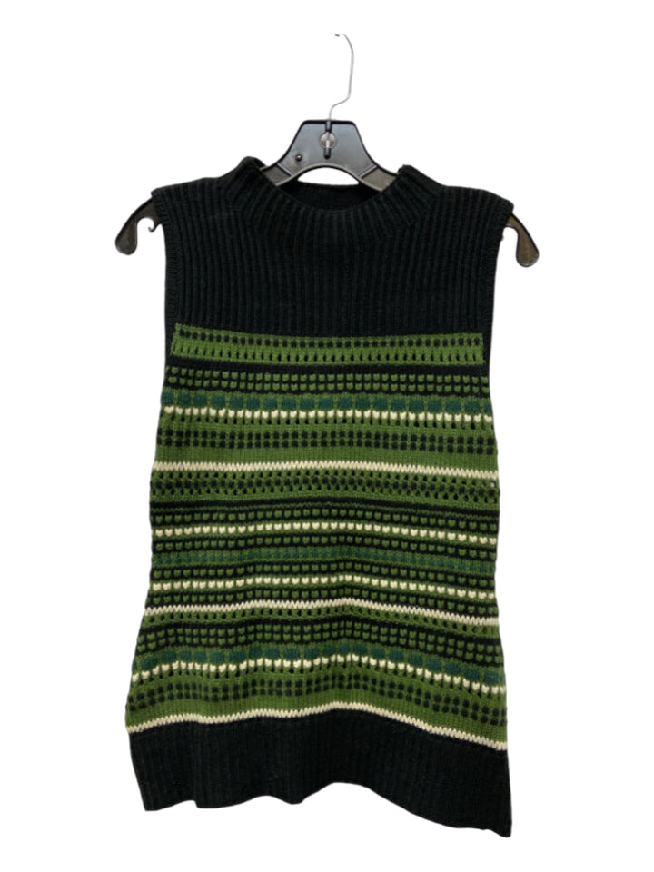 Liverpool, Liverpool Size S Black & Green Cotton Blend Sleeveless Perforated Sweater