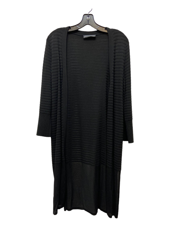 Loranzo Romanza, Loranzo Romanza Size 36 Black Rayon Long Ruched Sleeve Knit Open Front Cardigan