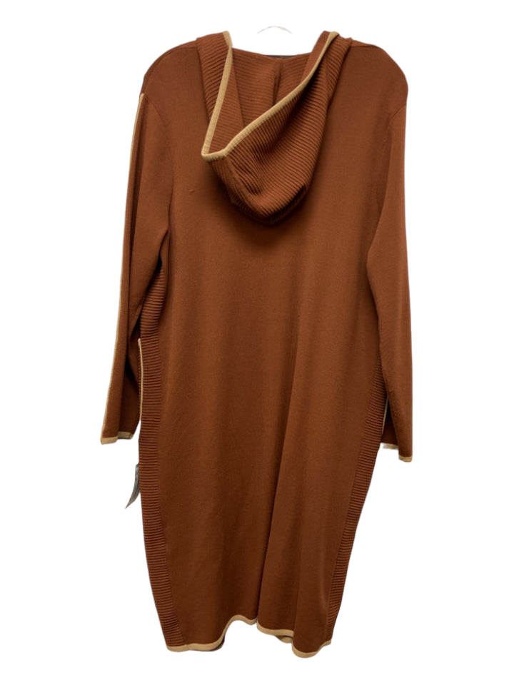 Loranzo Romanza, Loranzo Romanza Size 38 Brown & Beige Rayon Open Front Hood Knit Cardigan