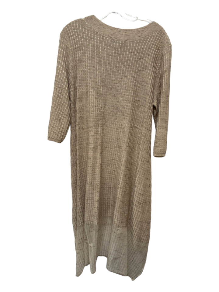 Loranzo Romanza, Loranzo Romanza Size L Beige Linen Blend Long Sleeve Midi Ribbed Crew Neck Dress