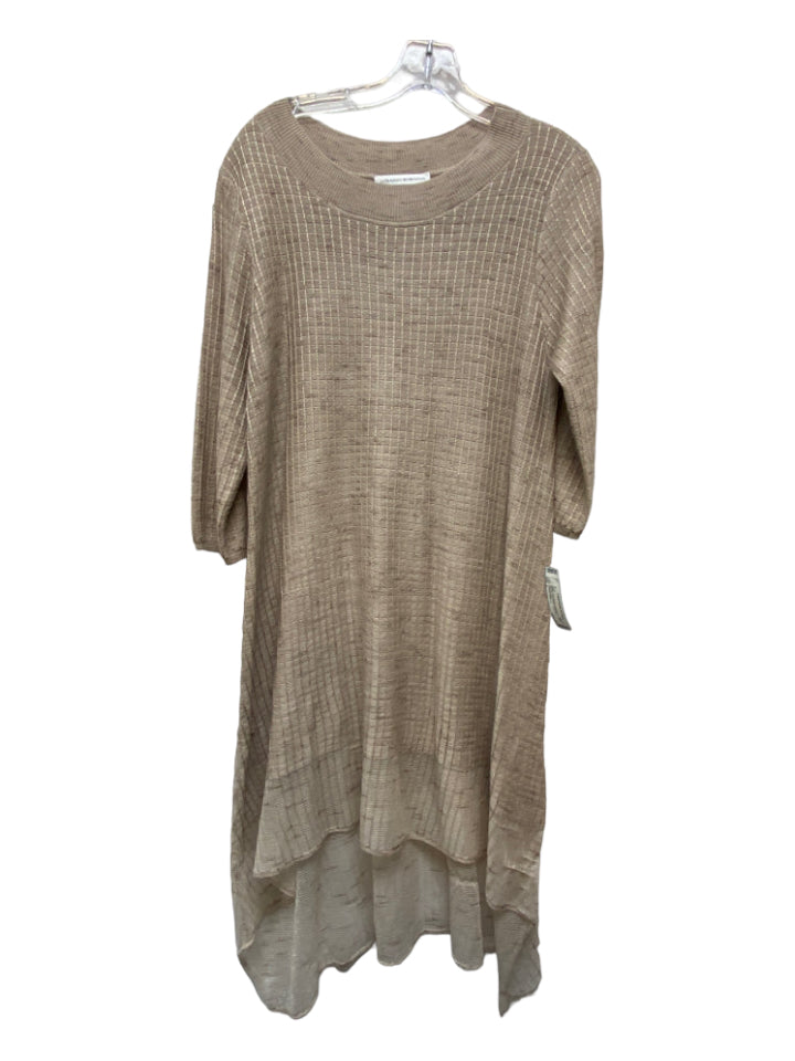 Loranzo Romanza, Loranzo Romanza Size L Beige Linen Blend Long Sleeve Midi Ribbed Crew Neck Dress