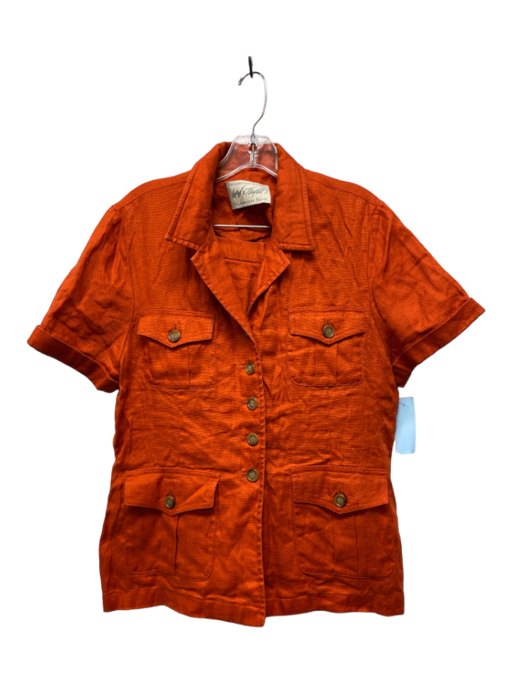 Lord & Taylor, Lord & Taylor Size 10 Orange Linen Button Up Pockets Cuffed Hem Short Set