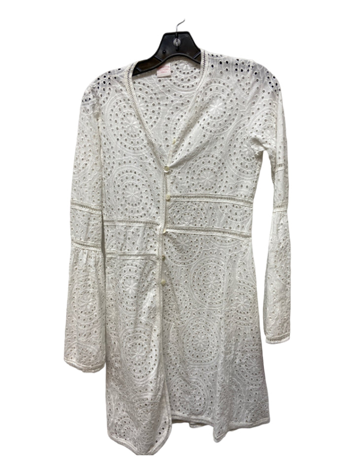 Loretta Caponi Firenze, Loretta Caponi Firenze Size S White Cotton Eyelet Button Down Long Sleeve Dress