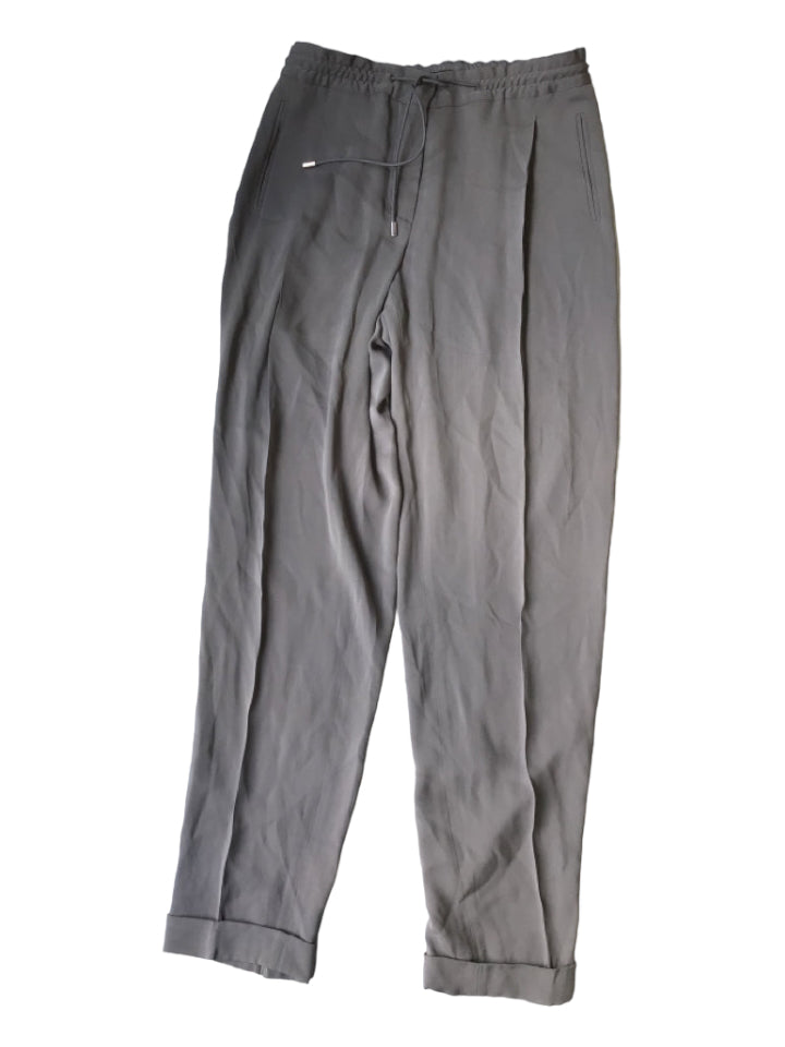 Loro Piana, Loro Piana Size 38 Dark Gray Silk Elastic Drawstring Waist Pockets Tapered Pants