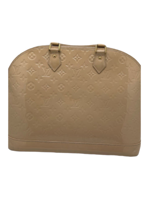 Louis Vuitton, Louis Vuitton Beige Patent Leather Rolled Handle Monogram Interior Pocket Bag