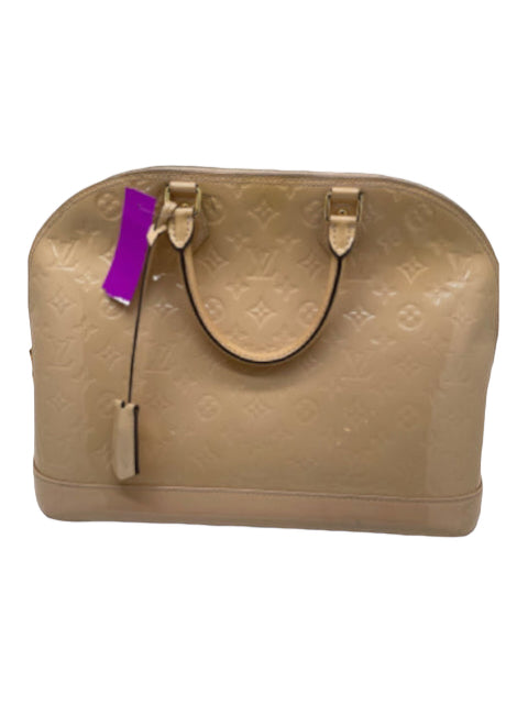 Louis Vuitton, Louis Vuitton Beige Patent Leather Rolled Handle Monogram Interior Pocket Bag