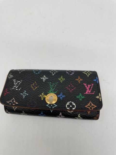 Louis Vuitton, Louis Vuitton Black & Multi Coated Canvas Snap Closure Monogram Keychain