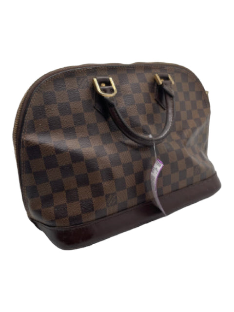 Louis Vuitton, Louis Vuitton Brown & Dark Brown Coated Leather Rolled Handle Damier Top Zip Bag