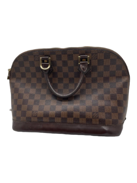 Louis Vuitton, Louis Vuitton Brown & Dark Brown Coated Leather Rolled Handle Damier Top Zip Bag