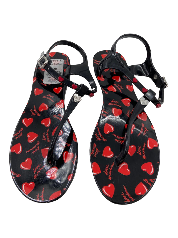 Love Moschino, Love Moschino Shoe Size 8 Black & Red Rubber Hearts Thong Ankle Buckle Sandals