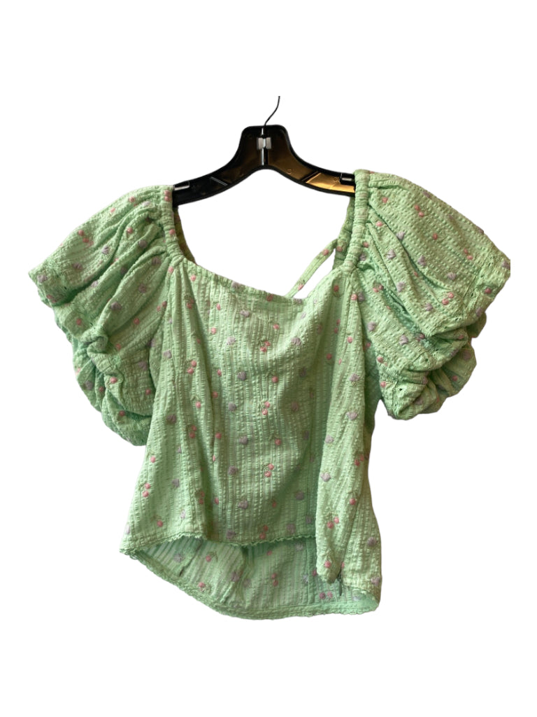 Love Shack Fancy, Love Shack Fancy Size 0 Green & Pink Cotton Tiny Floral Embroidery Side Zip Top