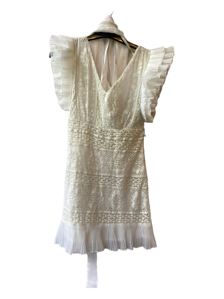 Love Shack Fancy, Love Shack Fancy Size 0 White Polyester Lace V Neck & Back Ruffle sleeve Dress