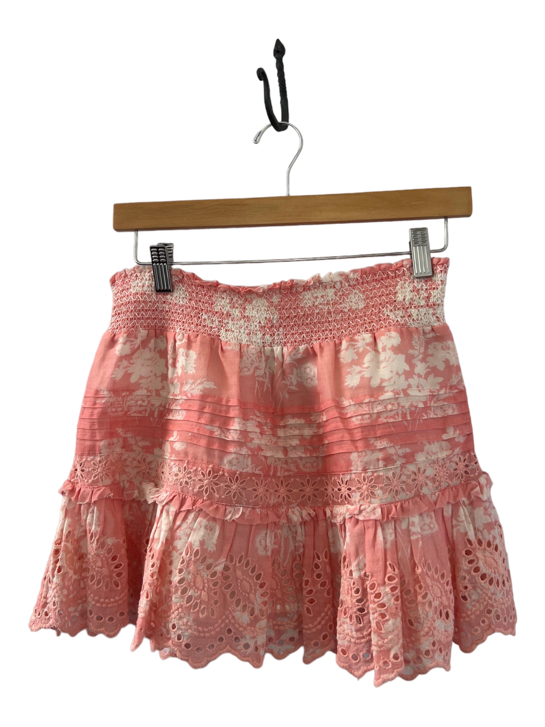 Love Shack Fancy, Love Shack Fancy Size Small Pink & White Cotton Floral eyelet Mini Skirt