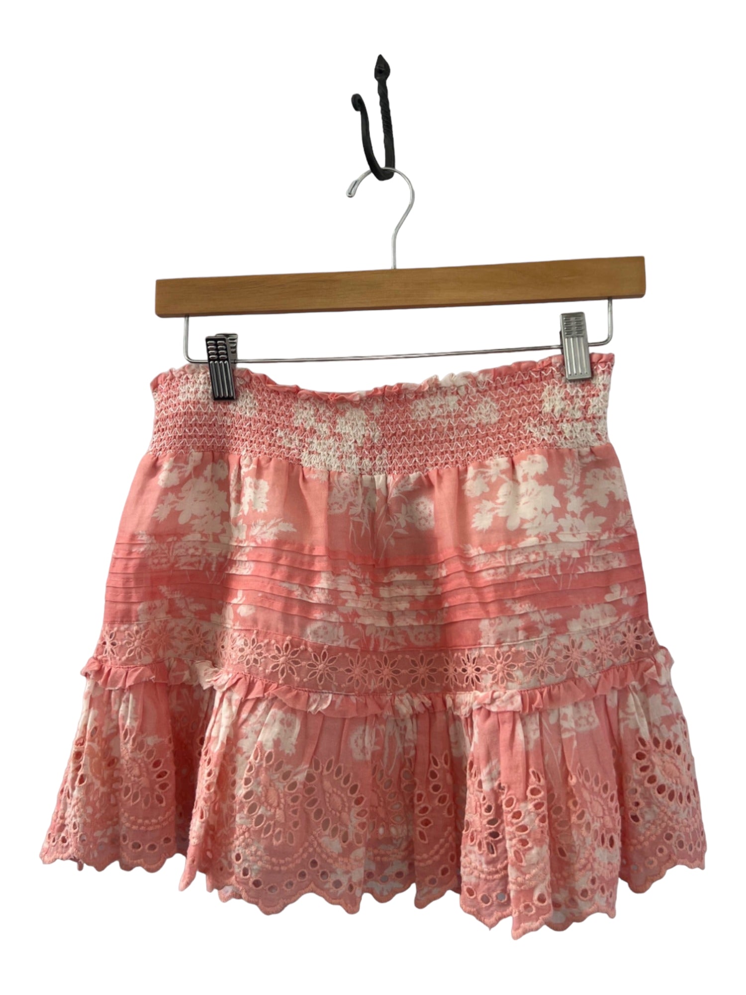 Love Shack Fancy, Love Shack Fancy Size Small Pink & White Cotton Floral eyelet Mini Skirt