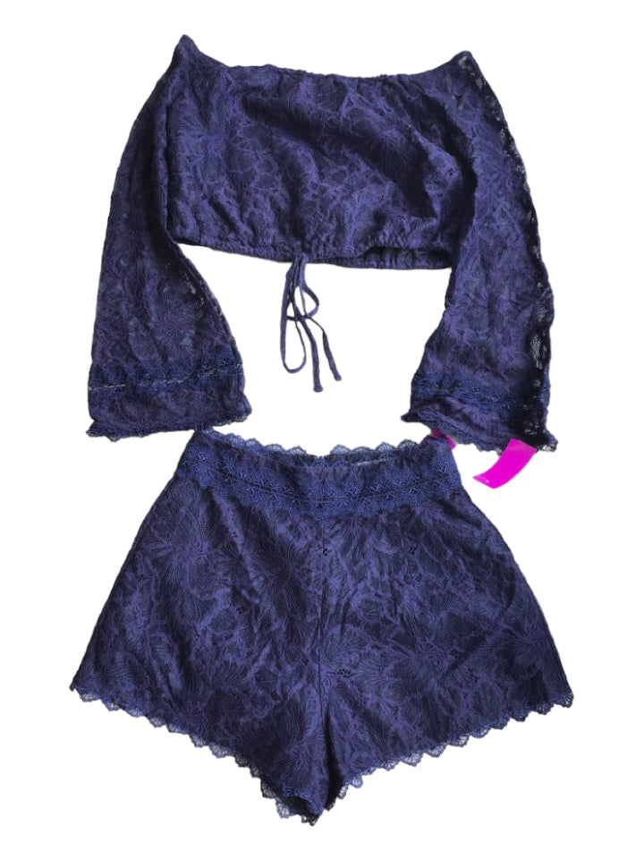 Lovers + Friends, Lovers + Friends Size XS Navy Blue Cotton & Nylon Lace Off Shoulder Short Set