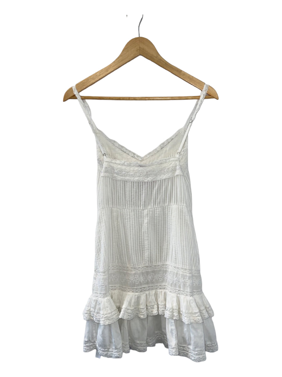 Loveshackfancy, Loveshackfancy Size 2 White Cotton Spaghetti Strap Lace Mini V Neck Dress