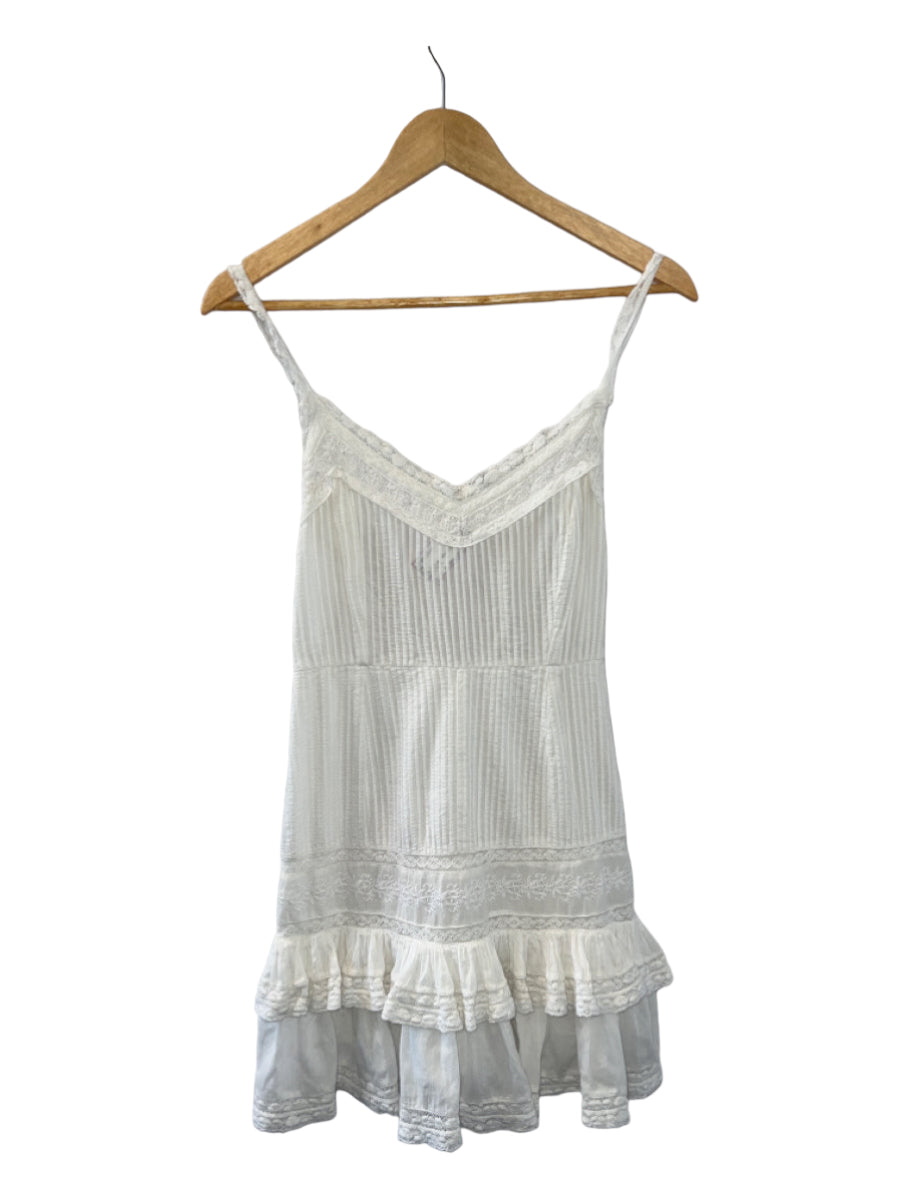 Loveshackfancy, Loveshackfancy Size 2 White Cotton Spaghetti Strap Lace Mini V Neck Dress