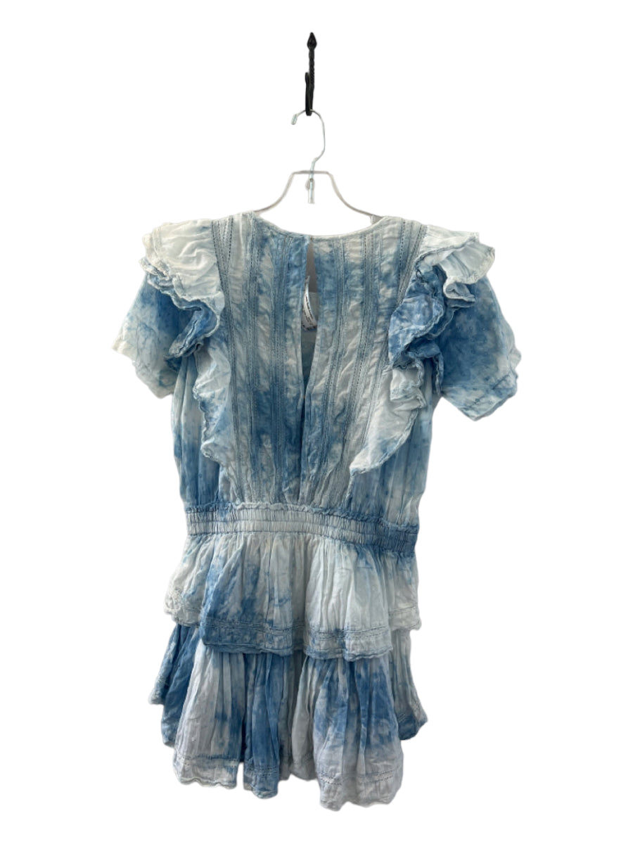 Loveshackfancy, Loveshackfancy Size L Blue & White Cotton Flutter Sleeves Tie Dye Dress