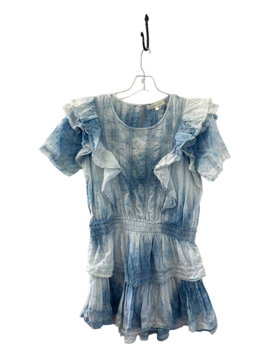 Loveshackfancy, Loveshackfancy Size L Blue & White Cotton Flutter Sleeves Tie Dye Dress