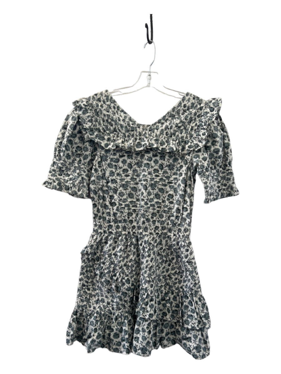 Loveshackfancy, Loveshackfancy Size M Slate Blue & White Cotton Short Sleeve Ruffle Tiered Dress