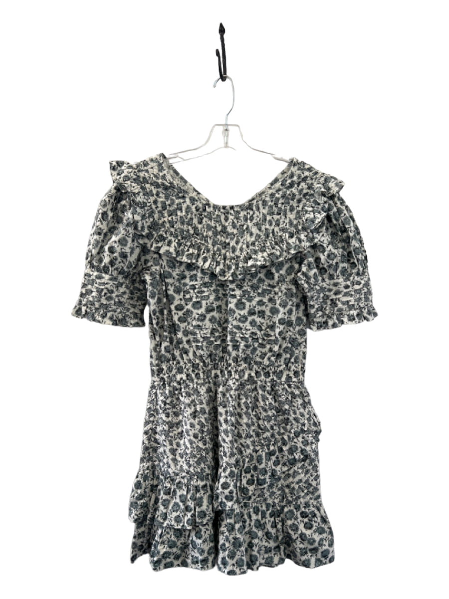 Loveshackfancy, Loveshackfancy Size M Slate Blue & White Cotton Short Sleeve Ruffle Tiered Dress