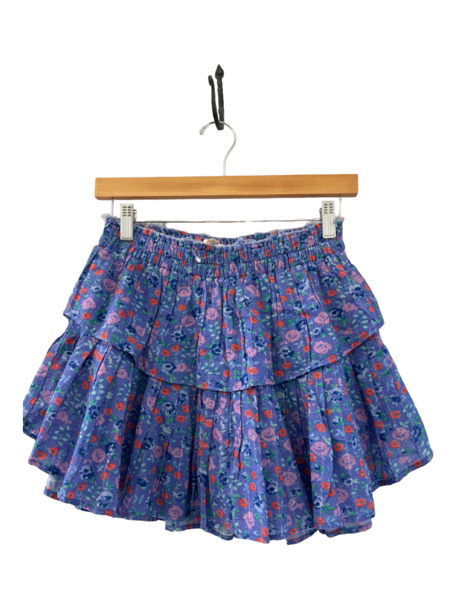 Loveshackfancy, Loveshackfancy Size P Purple, Red, Blue Cotton Tiered Ruffle Floral Print Skirt