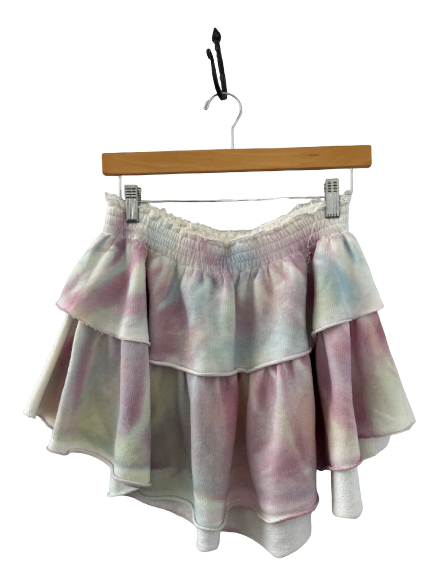 Loveshackfancy, Loveshackfancy Size S White & Purple Cotton ruffles Tie Dye Mini Skirt