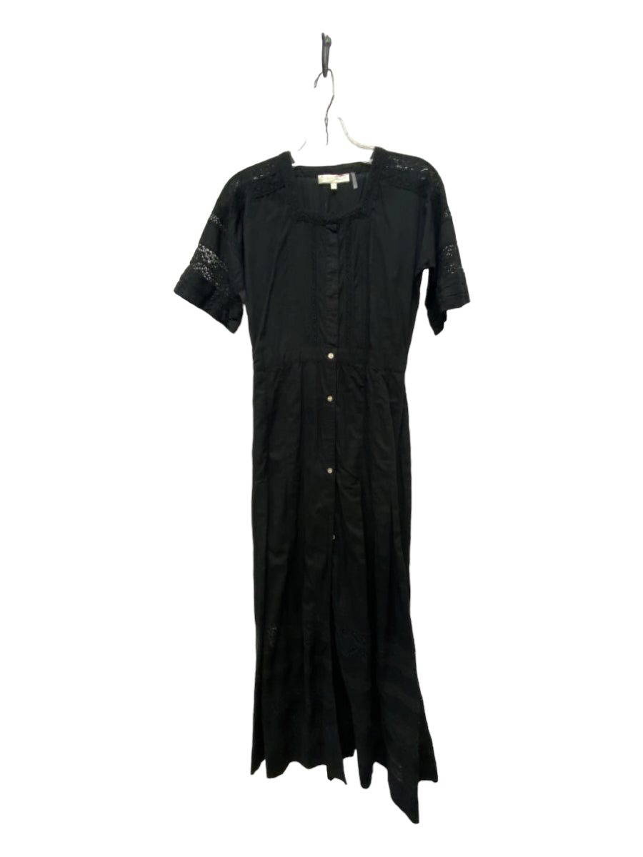 Loveshackfancy, Loveshackfancy Size XS Black Cotton Lace Trim Maxi Short Sleeve Dress