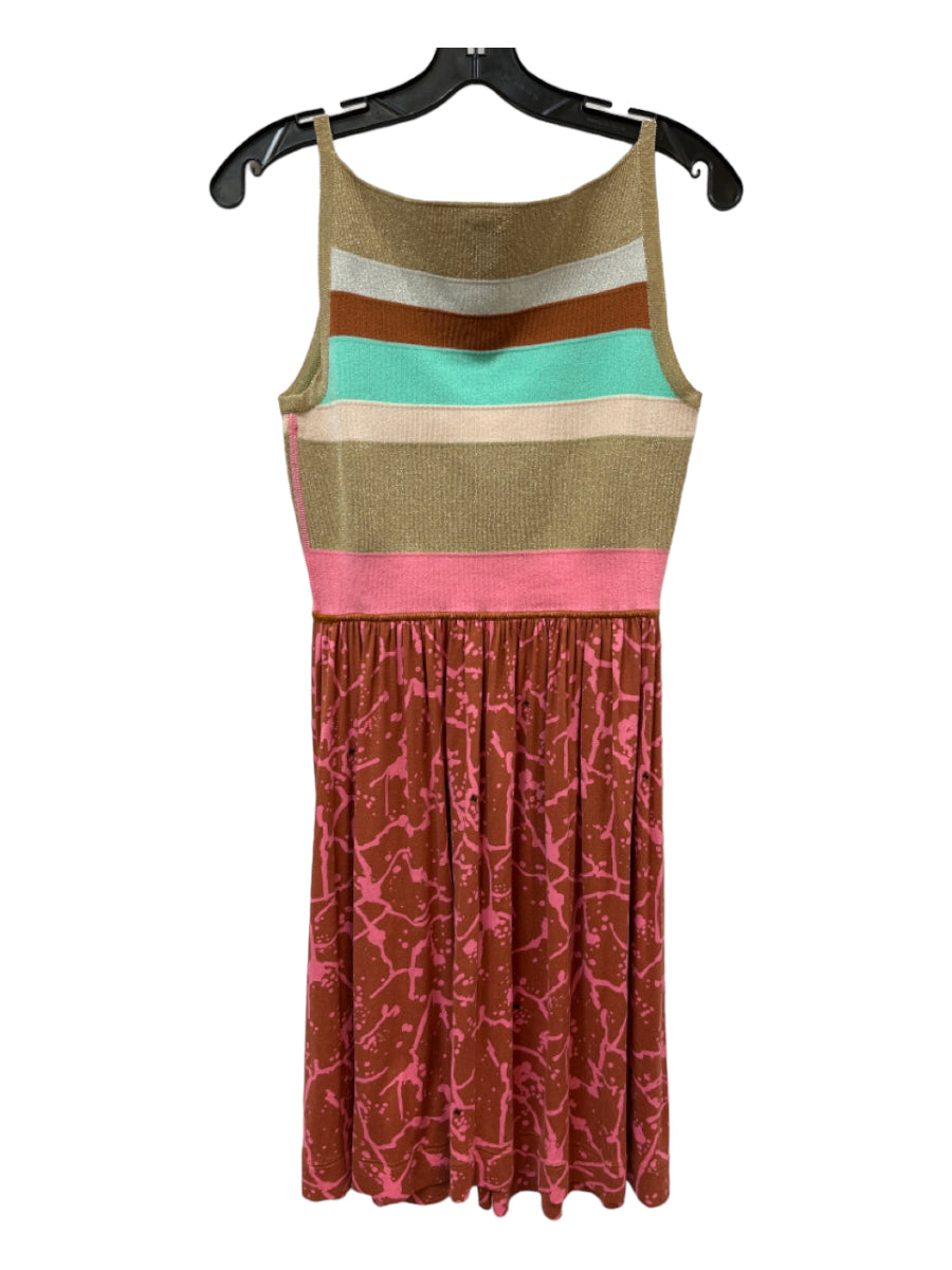 M Missoni, M Missoni Size 8 Pink & Gold Viscose Blend Metallic Striped Sleeveless Dress