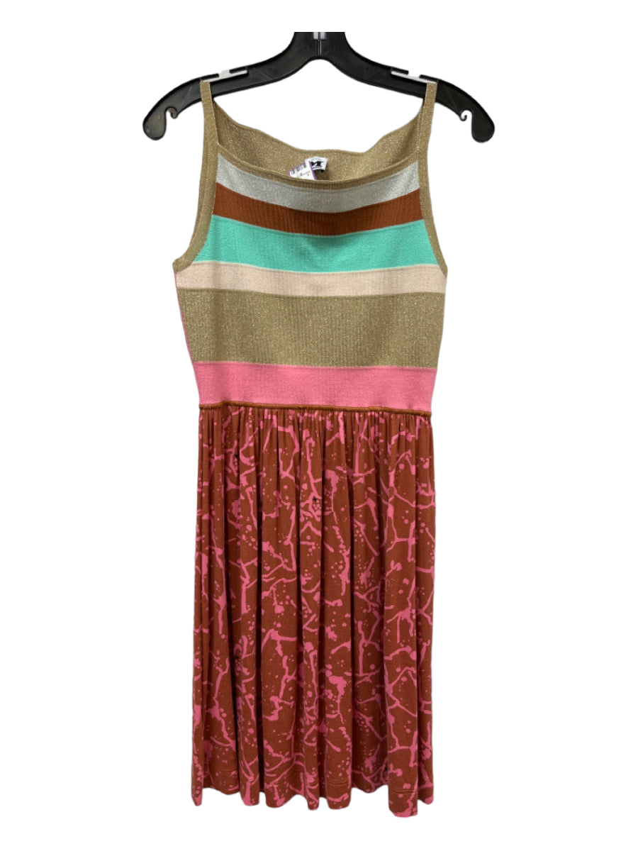 M Missoni, M Missoni Size 8 Pink & Gold Viscose Blend Metallic Striped Sleeveless Dress