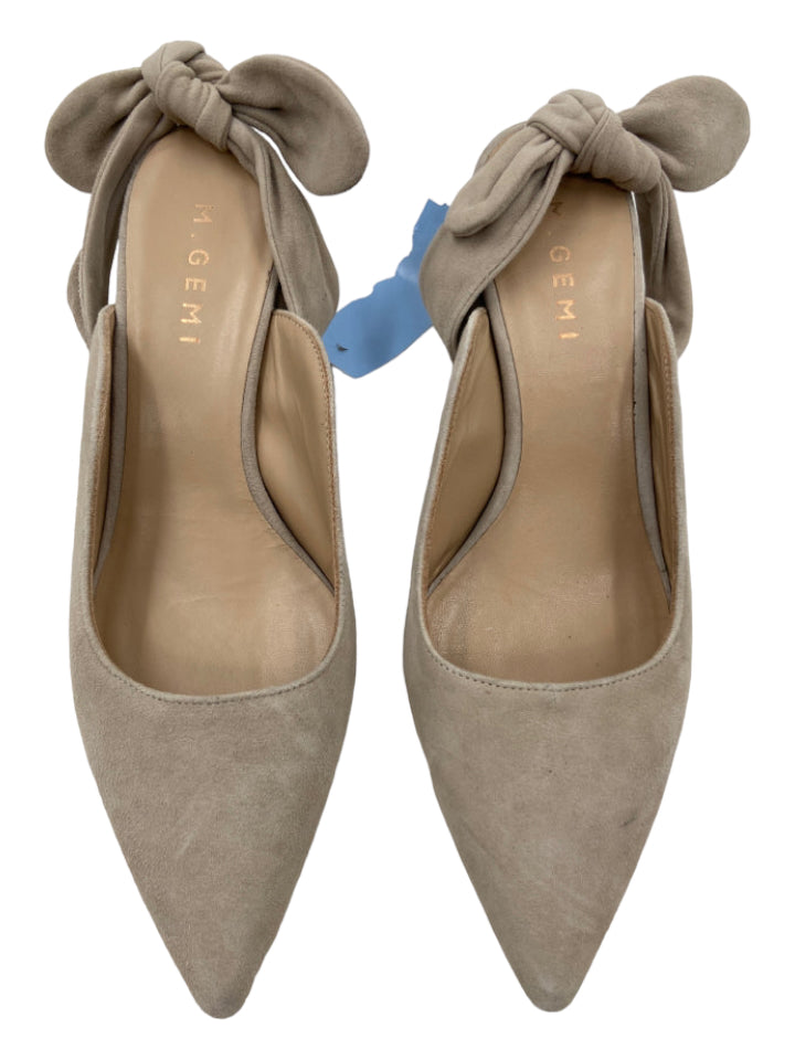 M. Gemi, M. Gemi Shoe Size 37 Beige Suede Pointed Toe Tie Detail Kitten Heel Heels