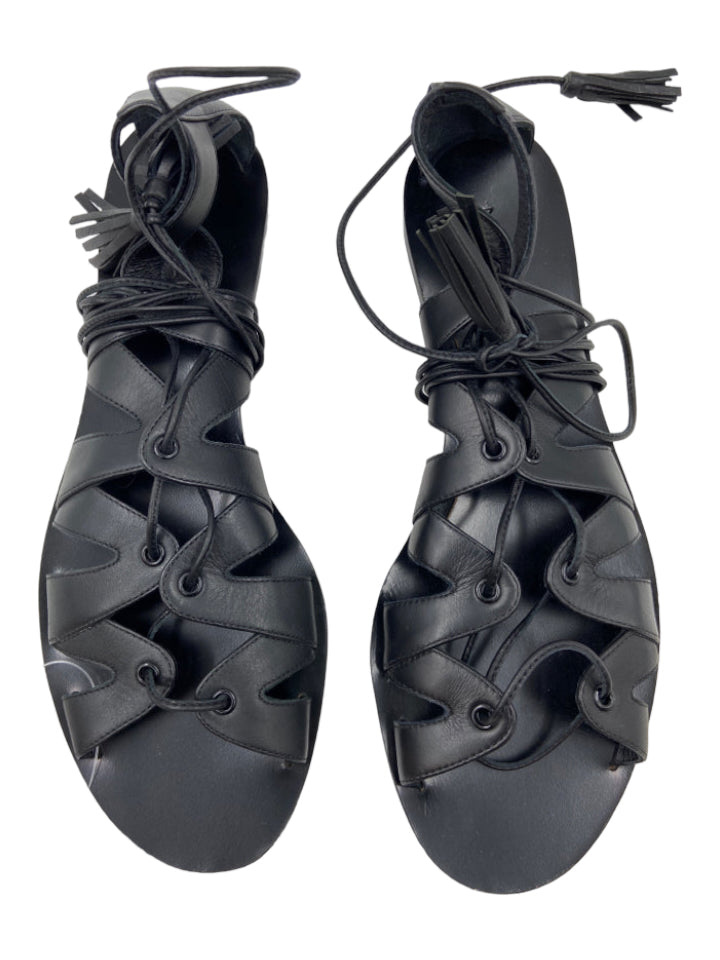 M. Gemi, M. Gemi Shoe Size 38 Black Leather Gladiator lace up Flat Sandals