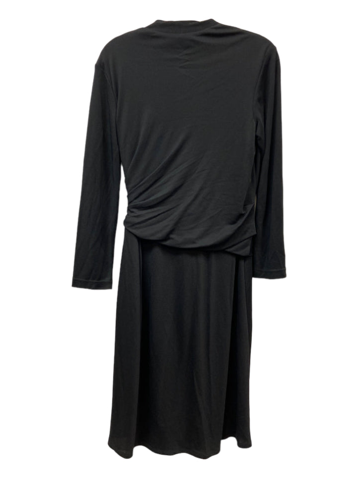 M.M. Lafleur, M.M. Lafleur Size 6 Black Viscose Surplice Gathered Long Sleeve Dress