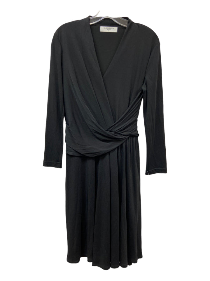 M.M. Lafleur, M.M. Lafleur Size 6 Black Viscose Surplice Gathered Long Sleeve Dress