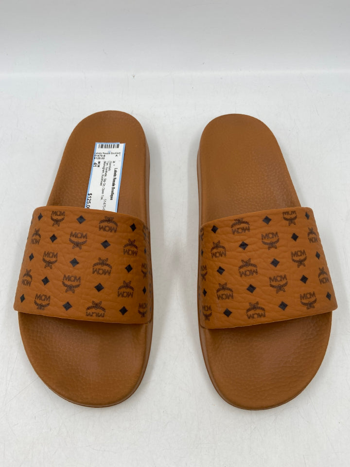 MCM, MCM Shoe Size 41 Tan Synthetic Slip On Open Toe Monogram Sandals