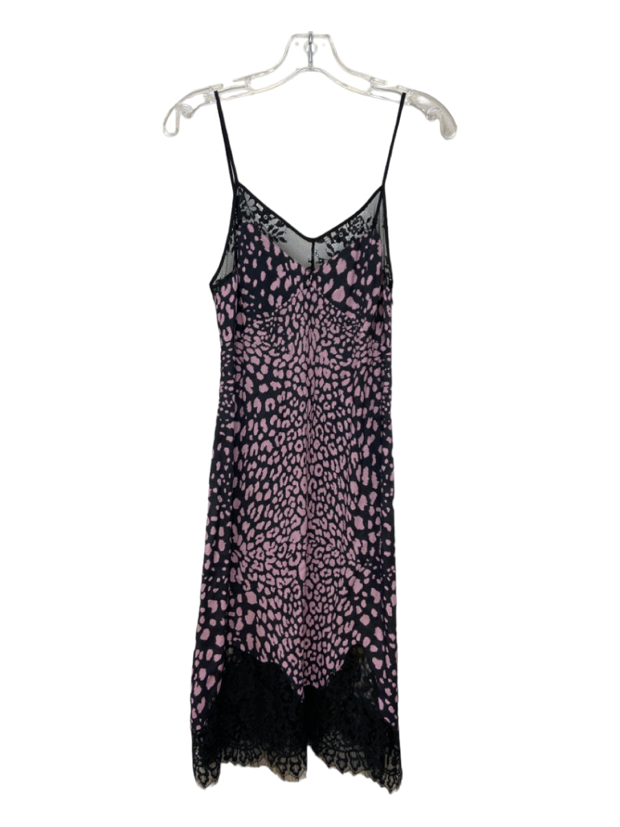 MCQ, MCQ Size 42 Pink & Black Viscose Cheetah Print Slip dress Lace Trim Dress