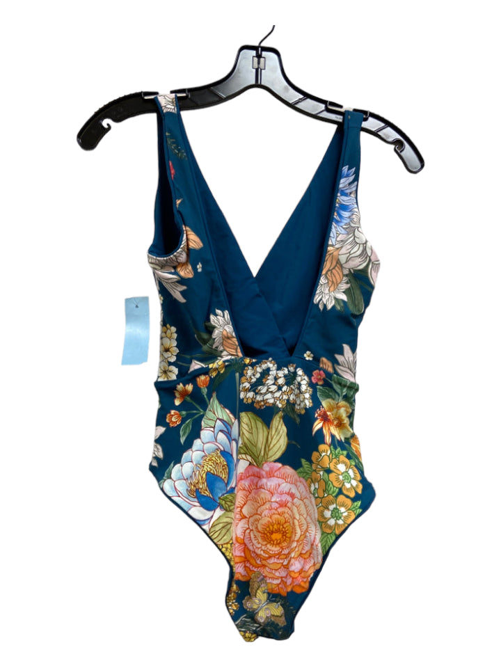 Maaji, Maaji Size M Navy, Orange, Pink Polyamide Criss Cross Surplice Floral Swimsuit