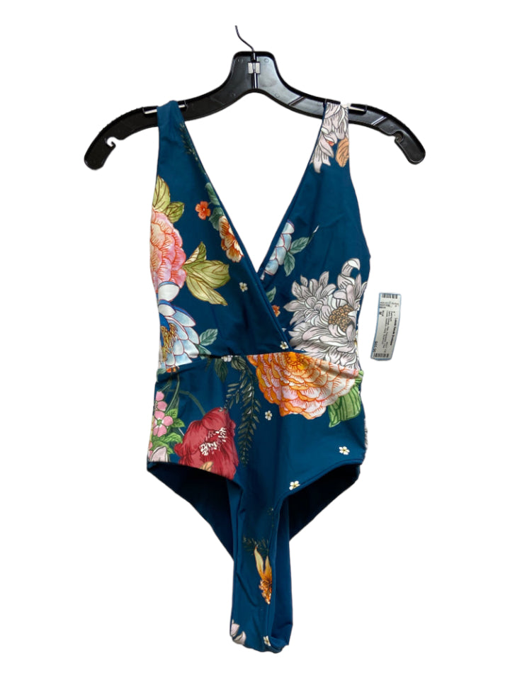 Maaji, Maaji Size M Navy, Orange, Pink Polyamide Criss Cross Surplice Floral Swimsuit