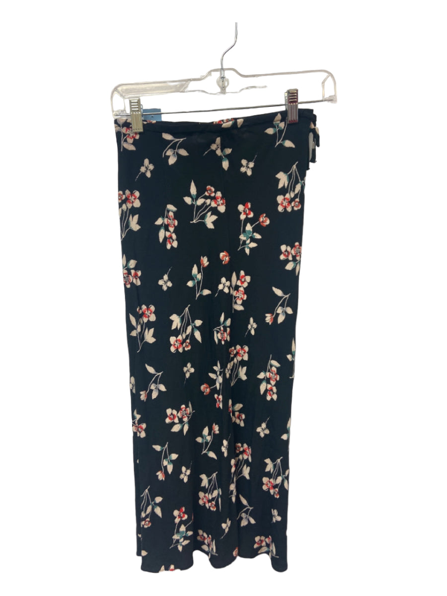 Madewell, Madewell Size 00 Black Multi Polyester Floral Midi drawsstring Skirt